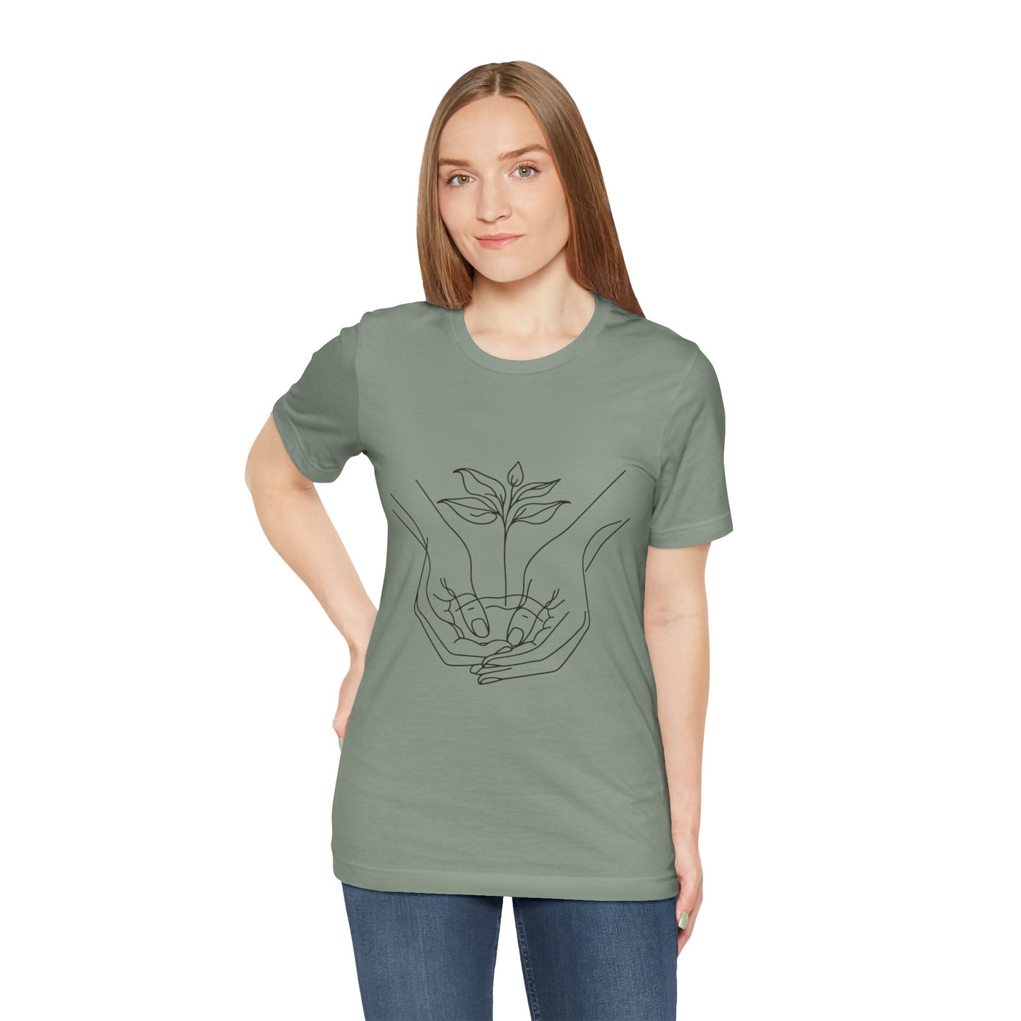 Root Connection Tee – One-Line Hands & Roots Drawing, Spiritual Nature Art | Arte Vert Designs