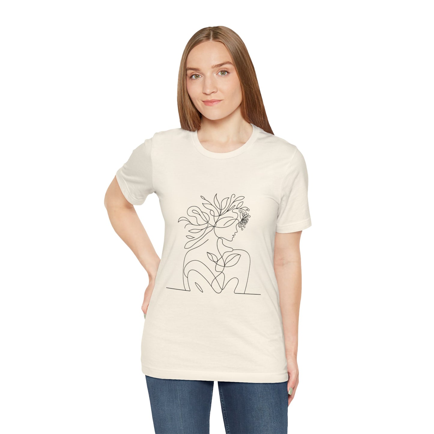 Minimalist Botanical Face Line Art Tee – Abstract Nude Drawing Shirt | Arte Vert Designs