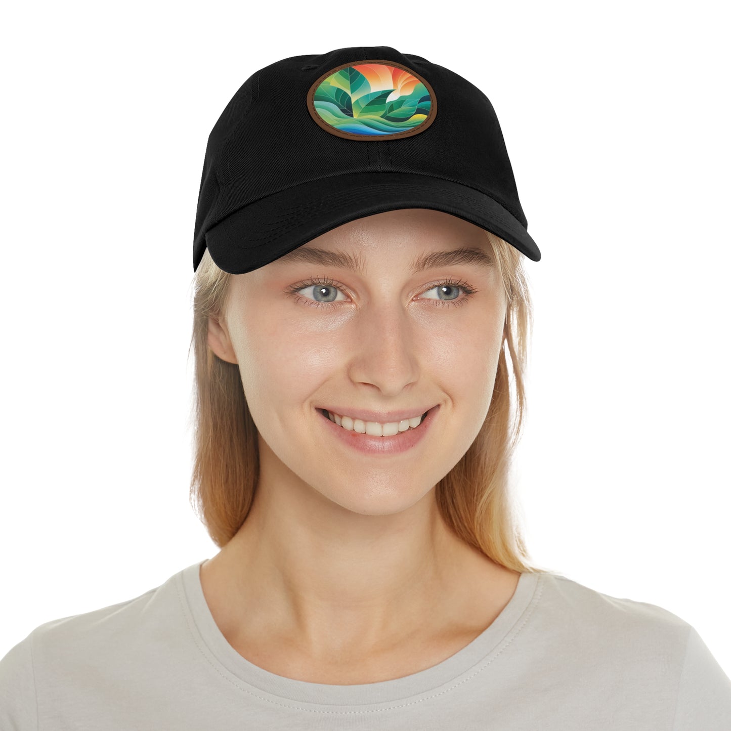 Arte Vert Nature-Inspired Dad Hat – Round Leather Patch with Vibrant Leaf Design