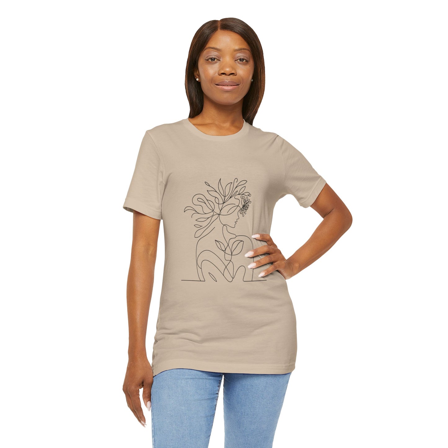 Minimalist Botanical Face Line Art Tee – Abstract Nude Drawing Shirt | Arte Vert Designs