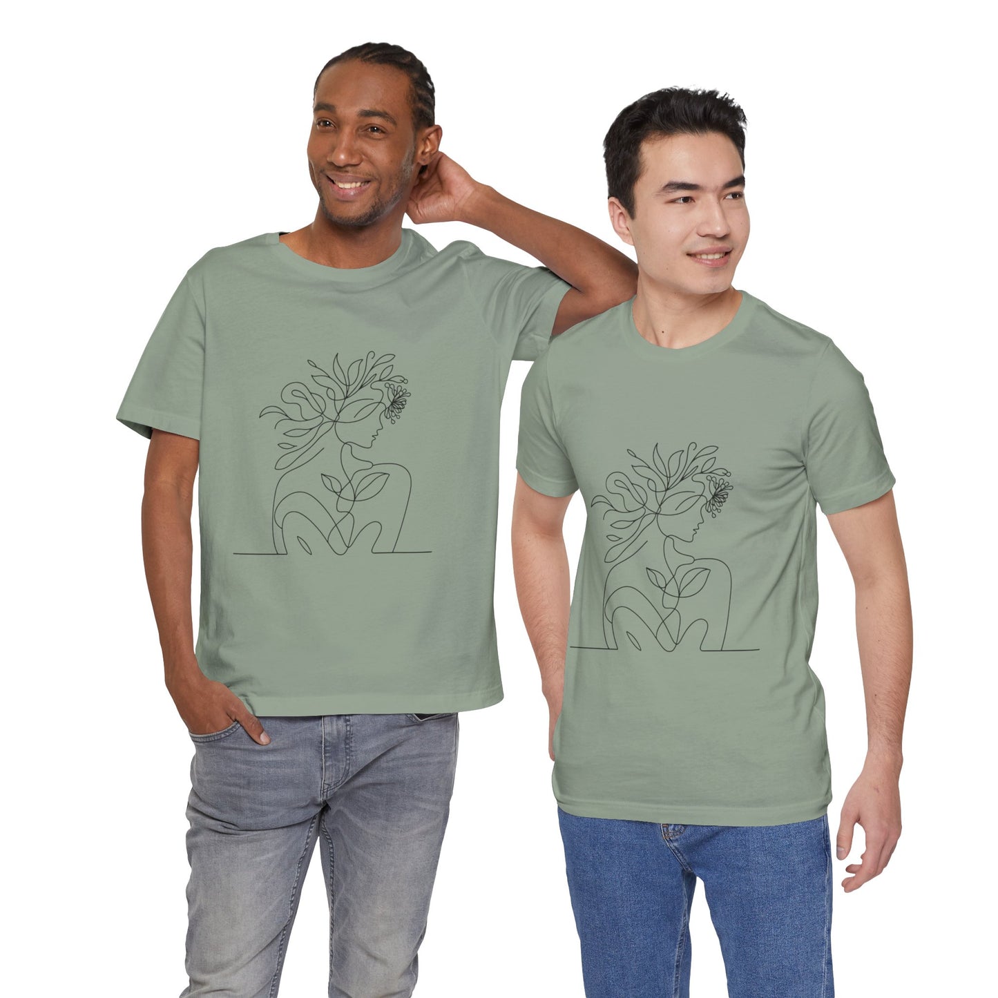 Minimalist Botanical Face Line Art Tee – Abstract Nude Drawing Shirt | Arte Vert Designs
