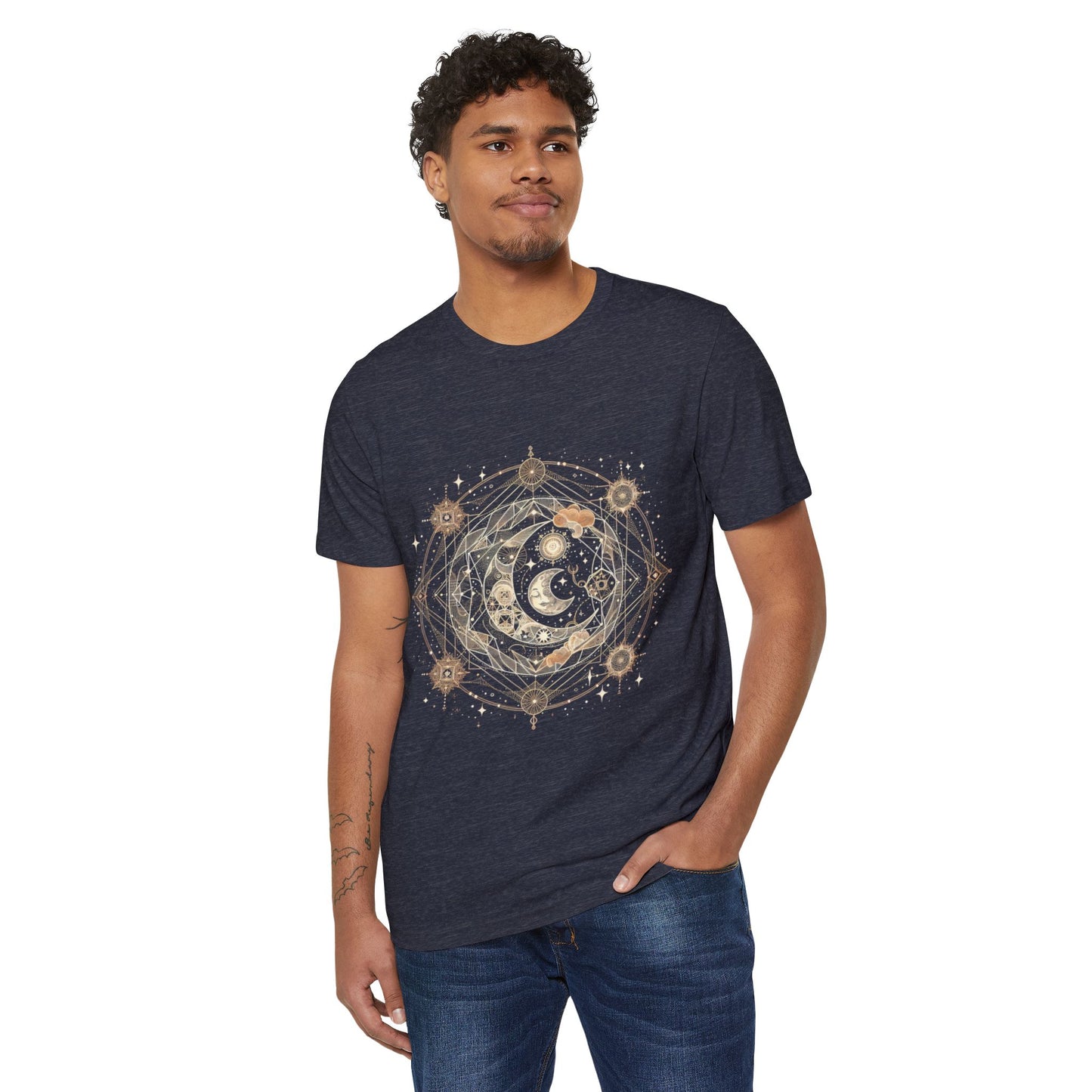 Celestial Boho Moon Phase Tee – Sacred Geometry Spiritual Shirt in Earth Tones | Arte Vert Design