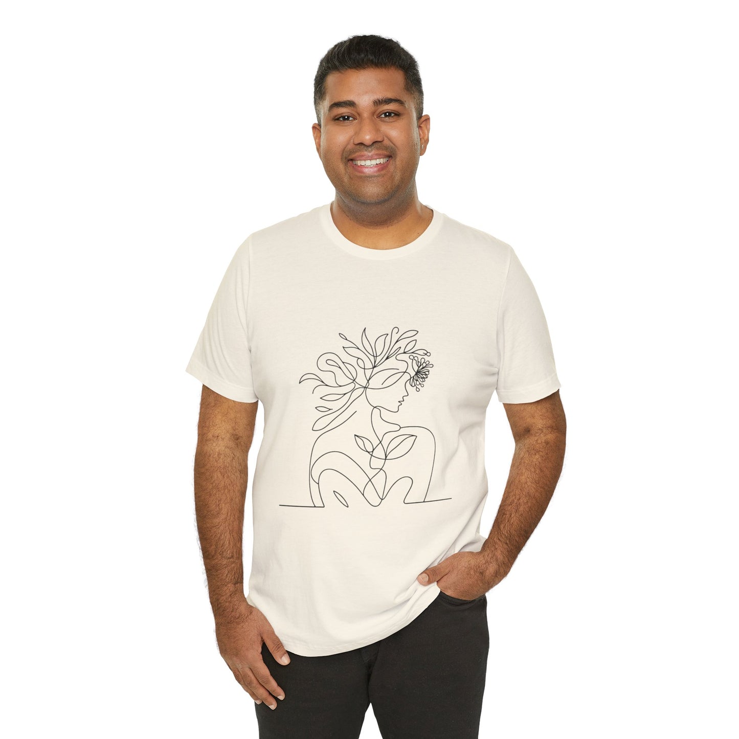 Minimalist Botanical Face Line Art Tee – Abstract Nude Drawing Shirt | Arte Vert Designs