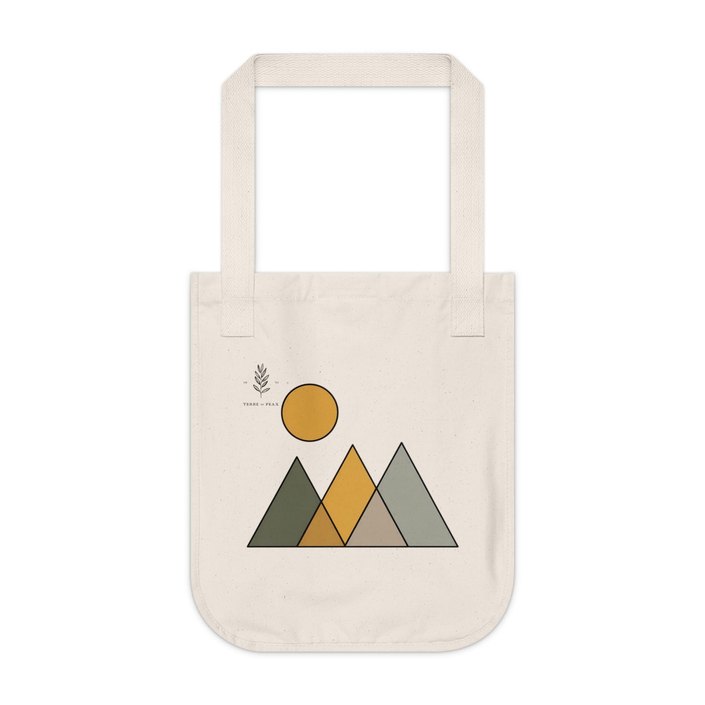 ArteVert Organic Canvas Tote - Minimal Geometric Mountain & Sun Design