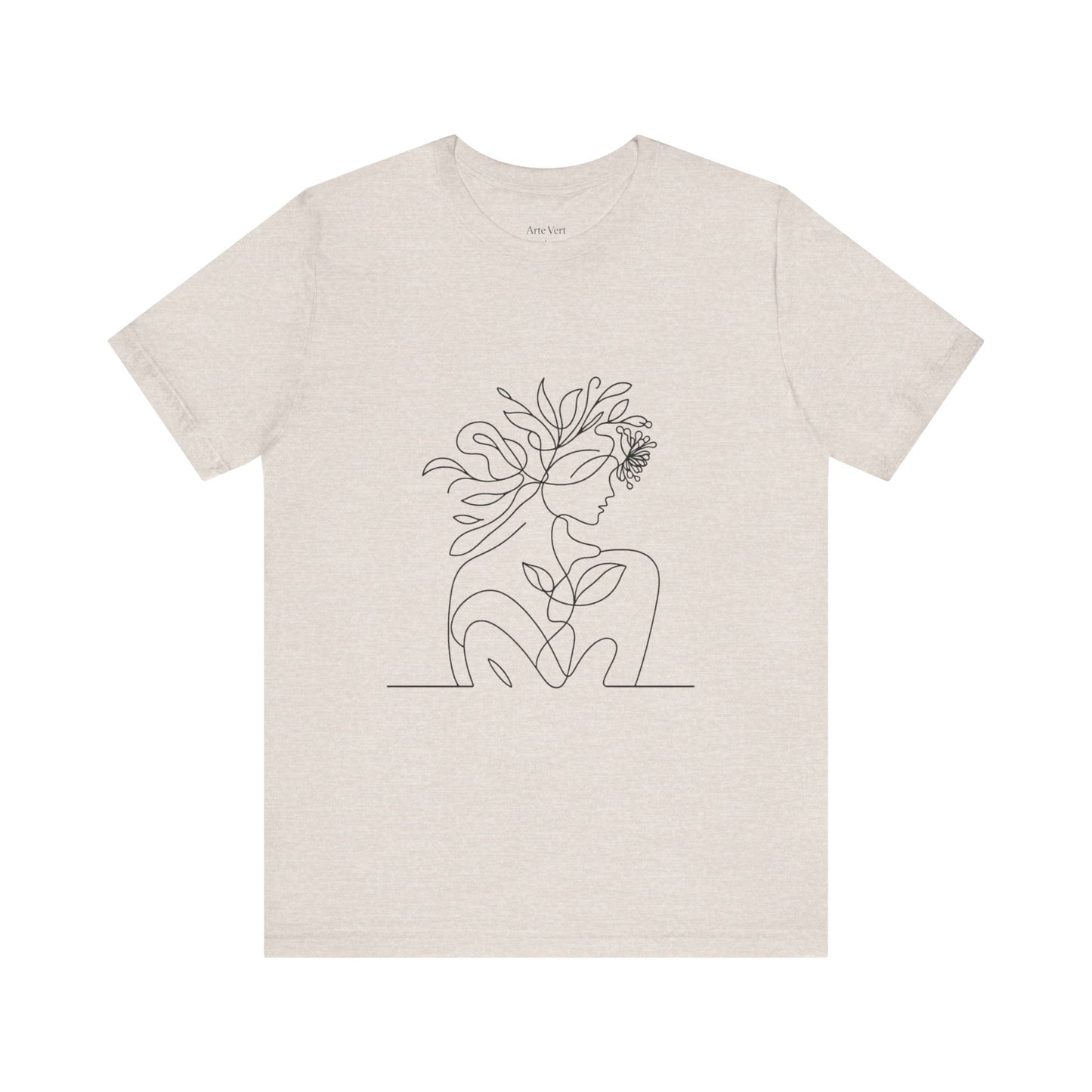 Minimalist Botanical Face Line Art Tee – Abstract Nude Drawing Shirt | Arte Vert Designs