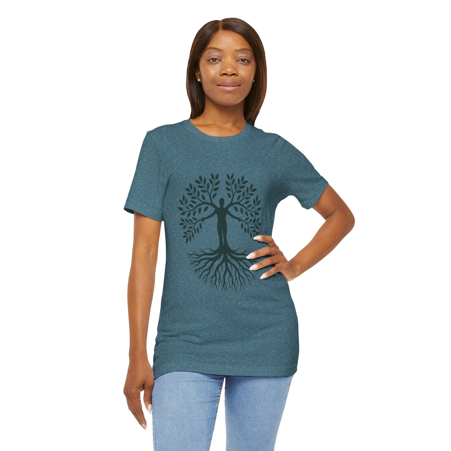 Roots of Life Organic Cotton Tee - Human & Tree Silhouette Nature Design