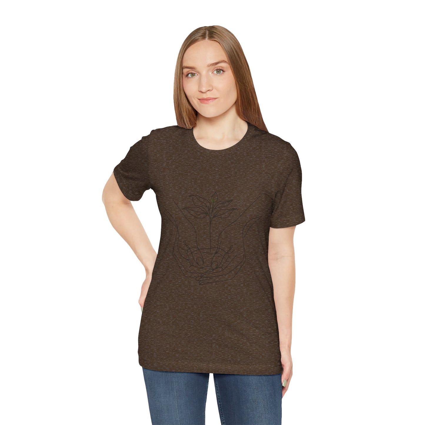 Root Connection Tee – One-Line Hands & Roots Drawing, Spiritual Nature Art | Arte Vert Designs