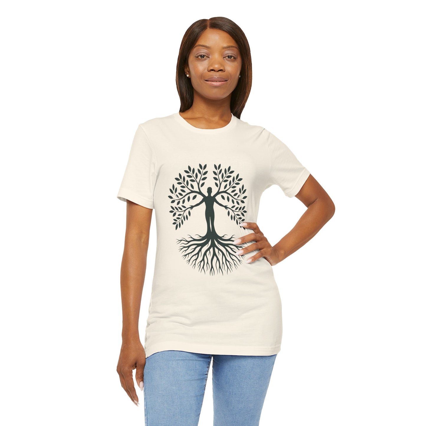 Roots of Life Organic Cotton Tee - Human & Tree Silhouette Nature Design