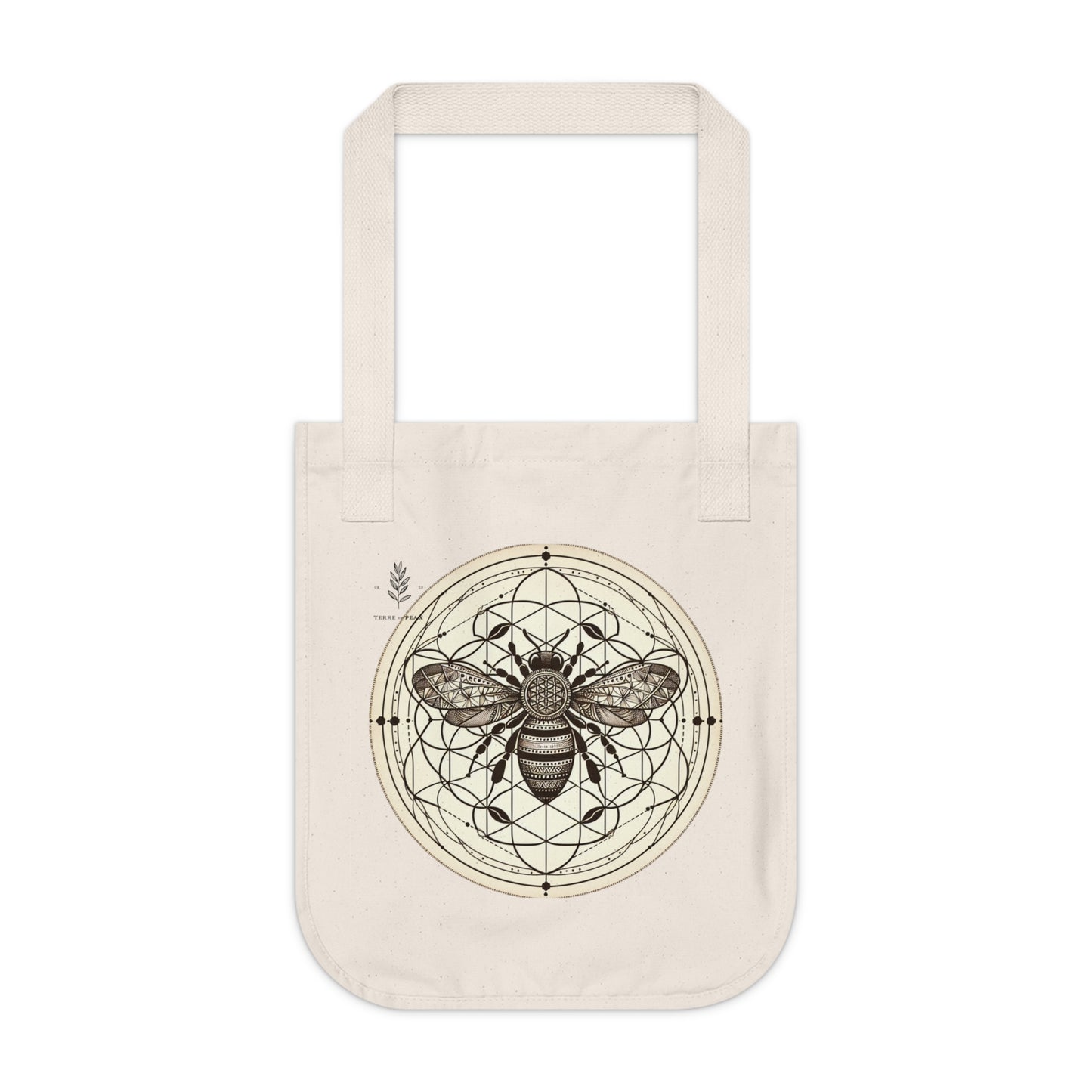 Sacred Geometry Bee Tote – Boho Bee & Flower of Life Design | Earthy Canvas Tote Bag