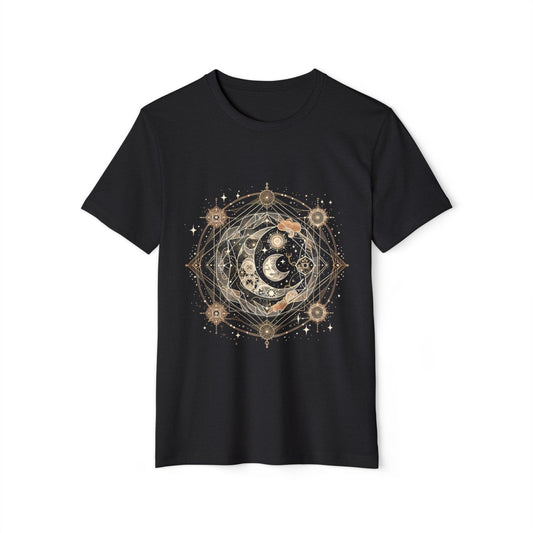 Celestial Boho Moon Phase Tee – Sacred Geometry Spiritual Shirt in Earth Tones | Arte Vert Design