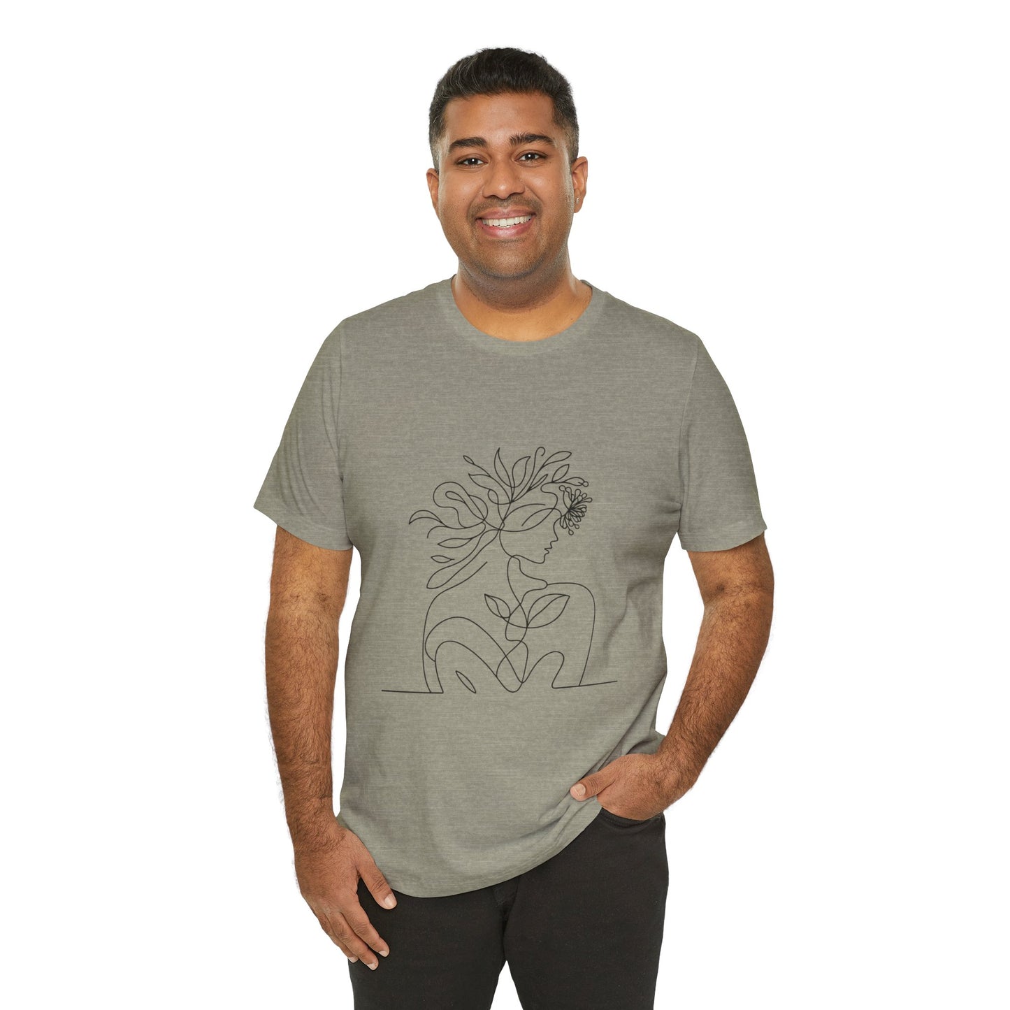 Minimalist Botanical Face Line Art Tee – Abstract Nude Drawing Shirt | Arte Vert Designs
