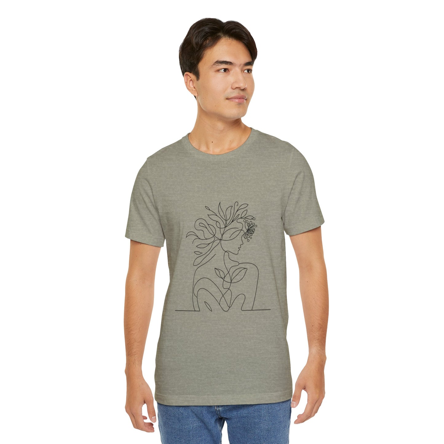 Minimalist Botanical Face Line Art Tee – Abstract Nude Drawing Shirt | Arte Vert Designs