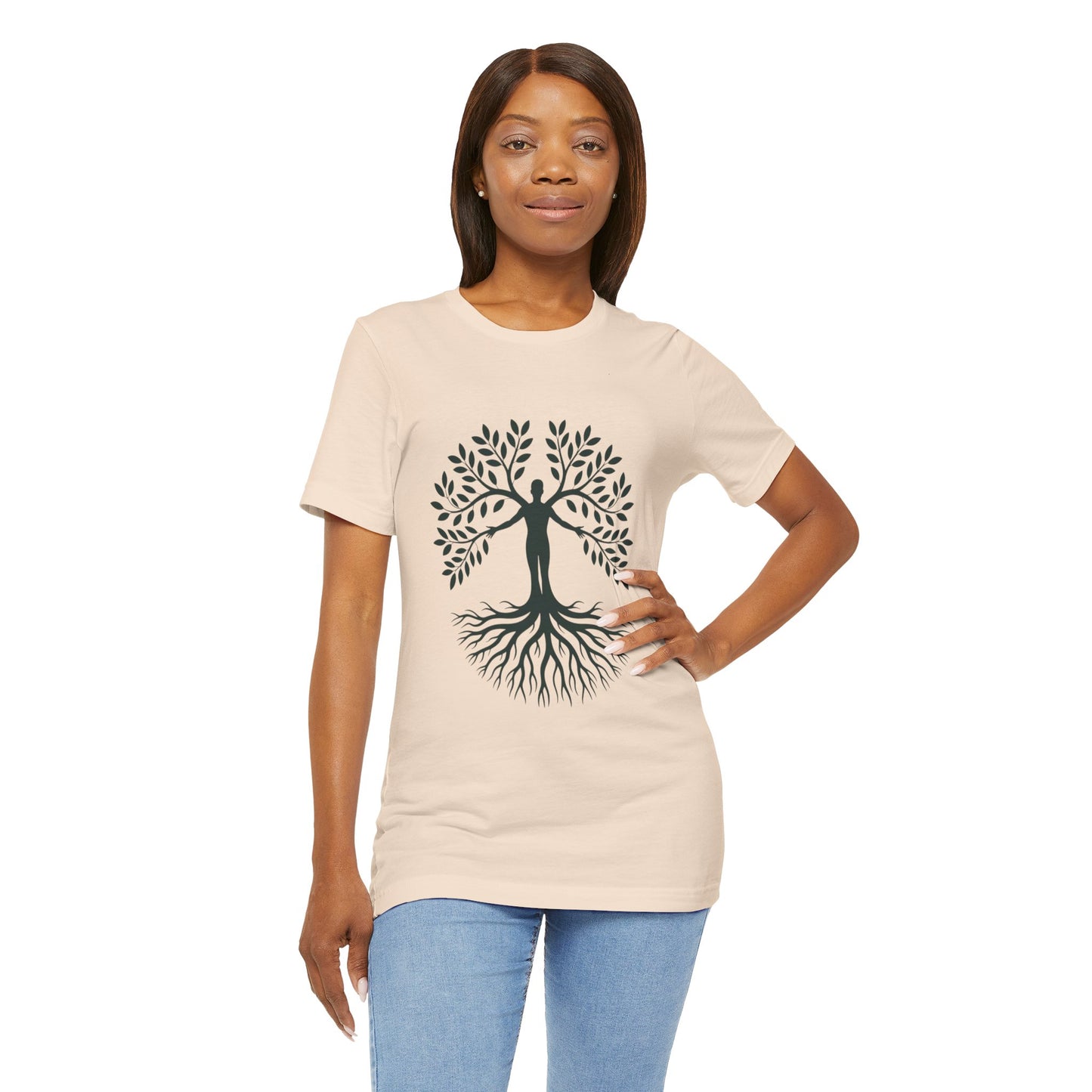 Roots of Life Organic Cotton Tee - Human & Tree Silhouette Nature Design