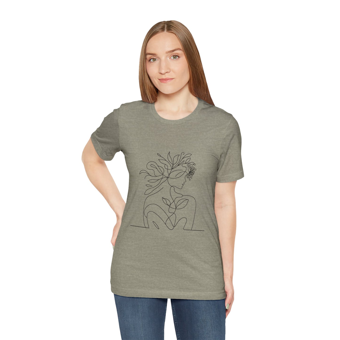 Minimalist Botanical Face Line Art Tee – Abstract Nude Drawing Shirt | Arte Vert Designs