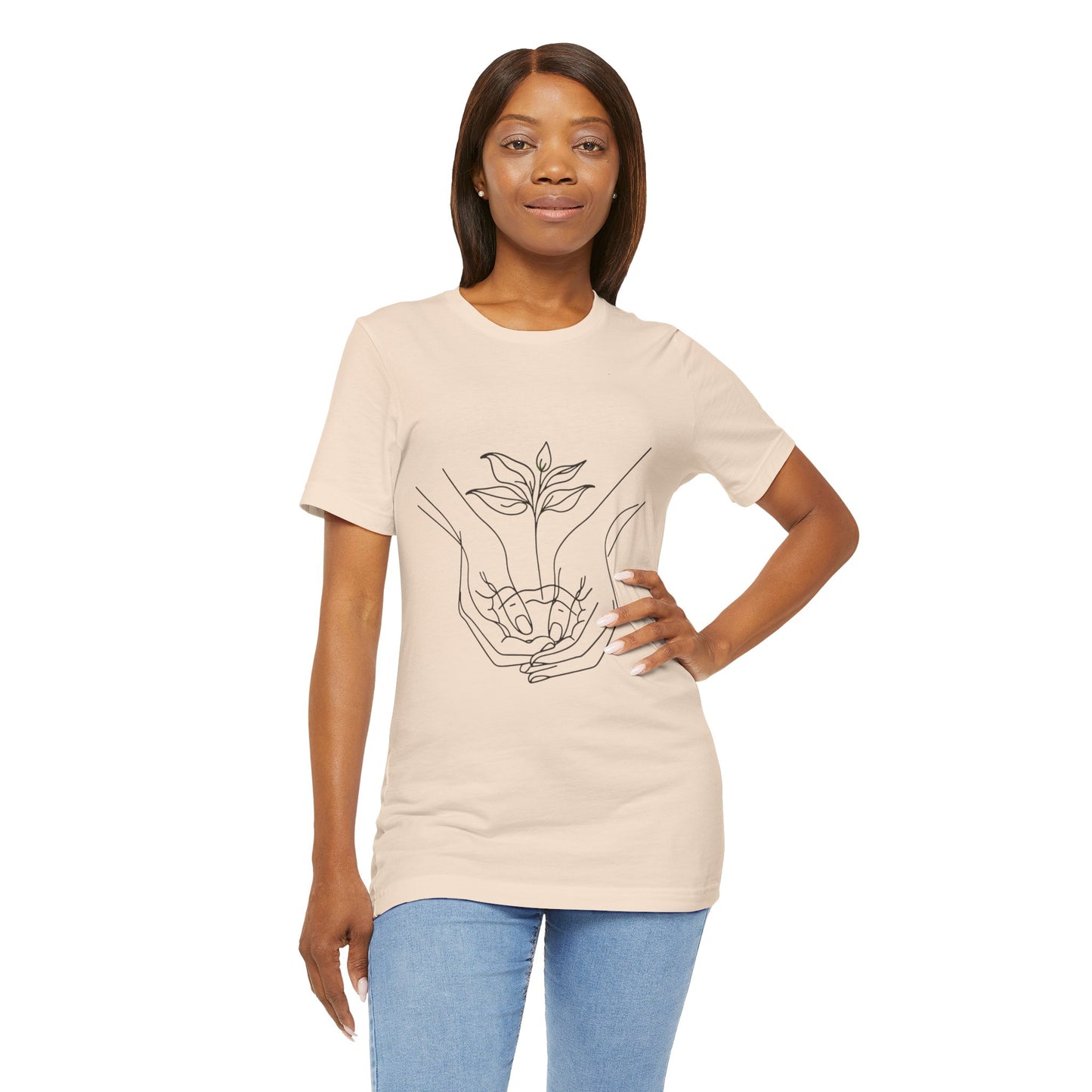 Root Connection Tee – One-Line Hands & Roots Drawing, Spiritual Nature Art | Arte Vert Designs