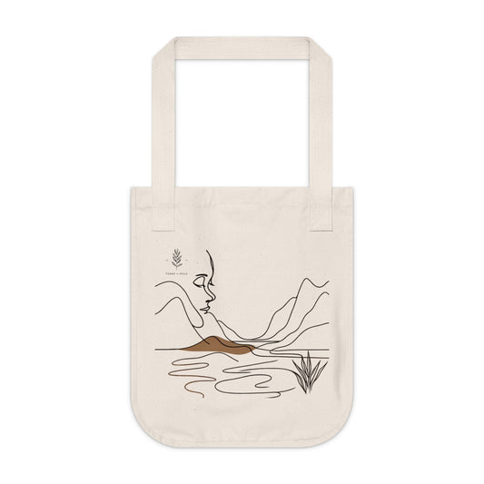 Eyes of the Earth Tote – Abstract Landscape & Meditation Line Art | Organic Cotton Tote Bag