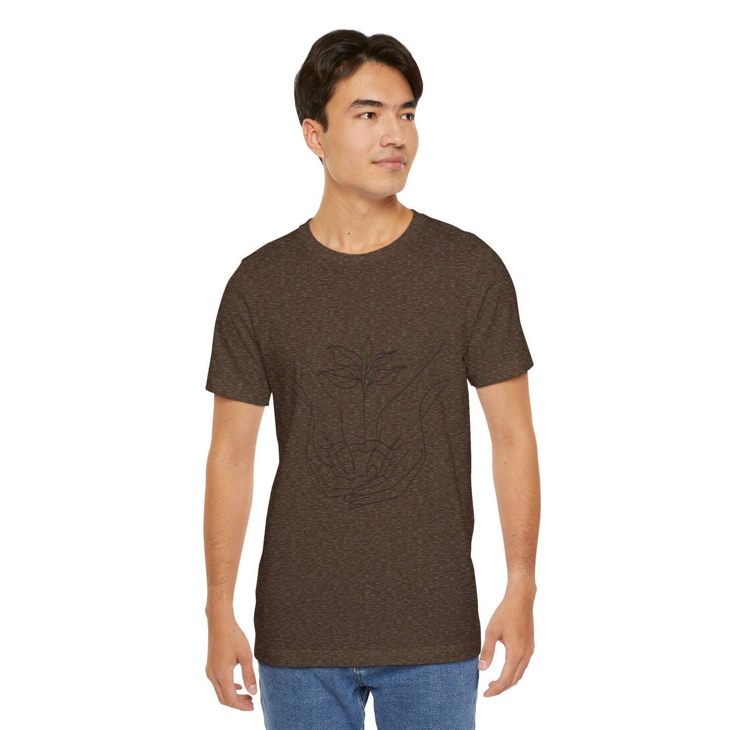 Root Connection Tee – One-Line Hands & Roots Drawing, Spiritual Nature Art | Arte Vert Designs