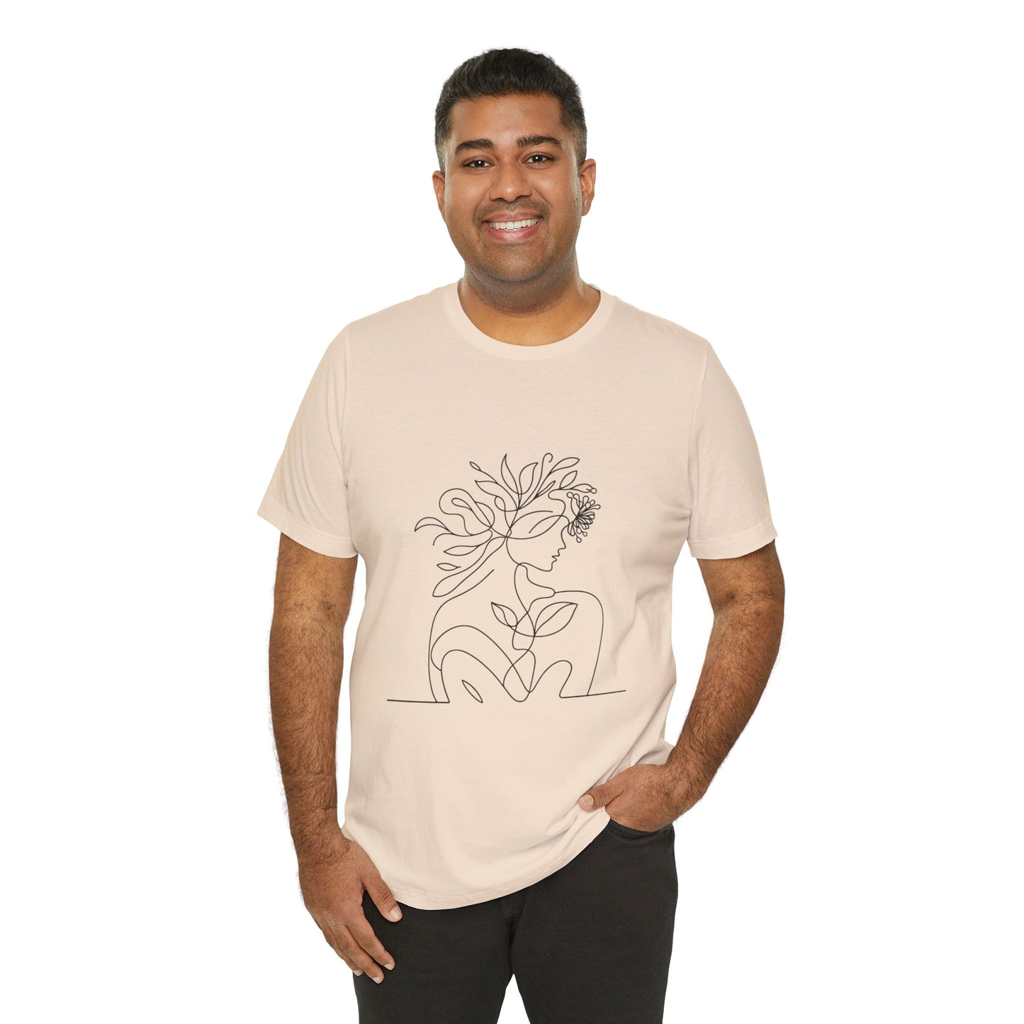 Minimalist Botanical Face Line Art Tee – Abstract Nude Drawing Shirt | Arte Vert Designs