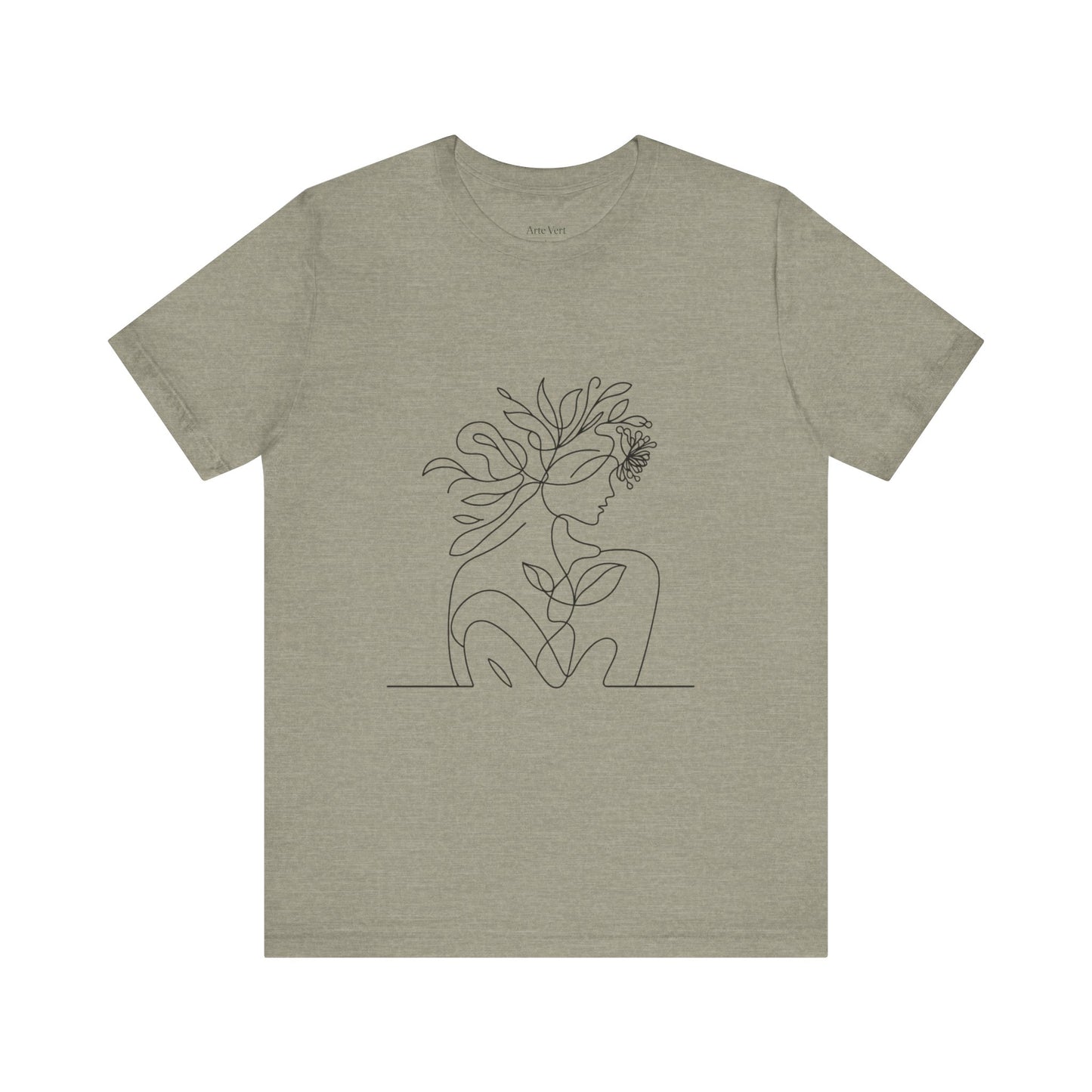 Minimalist Botanical Face Line Art Tee – Abstract Nude Drawing Shirt | Arte Vert Designs
