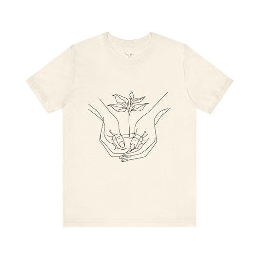 Root Connection Tee – One-Line Hands & Roots Drawing, Spiritual Nature Art | Arte Vert Designs