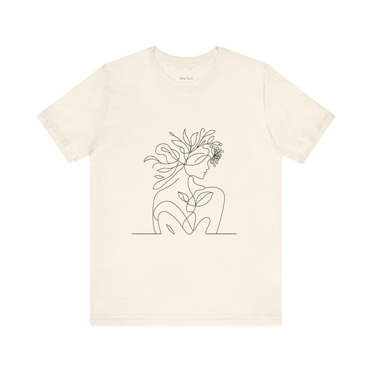 Minimalist Botanical Face Line Art Tee – Abstract Nude Drawing Shirt | Arte Vert Designs