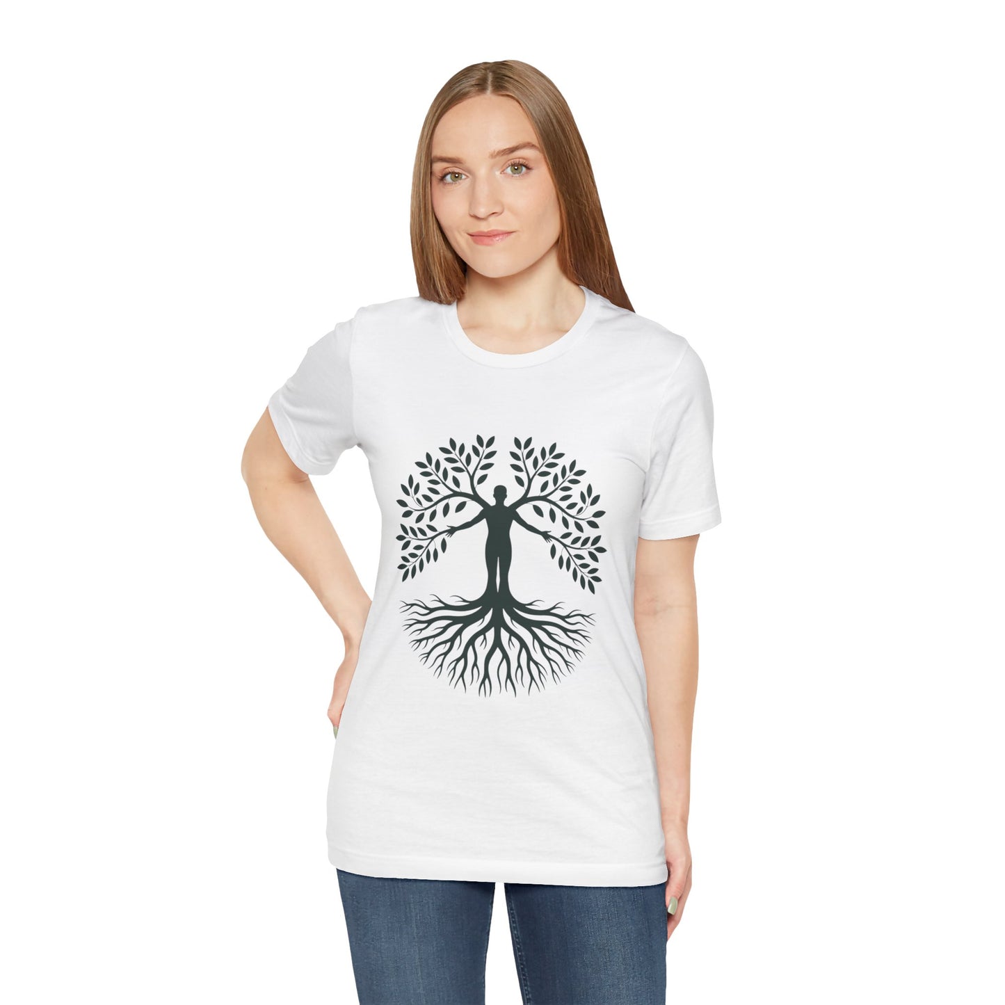 Roots of Life Organic Cotton Tee - Human & Tree Silhouette Nature Design