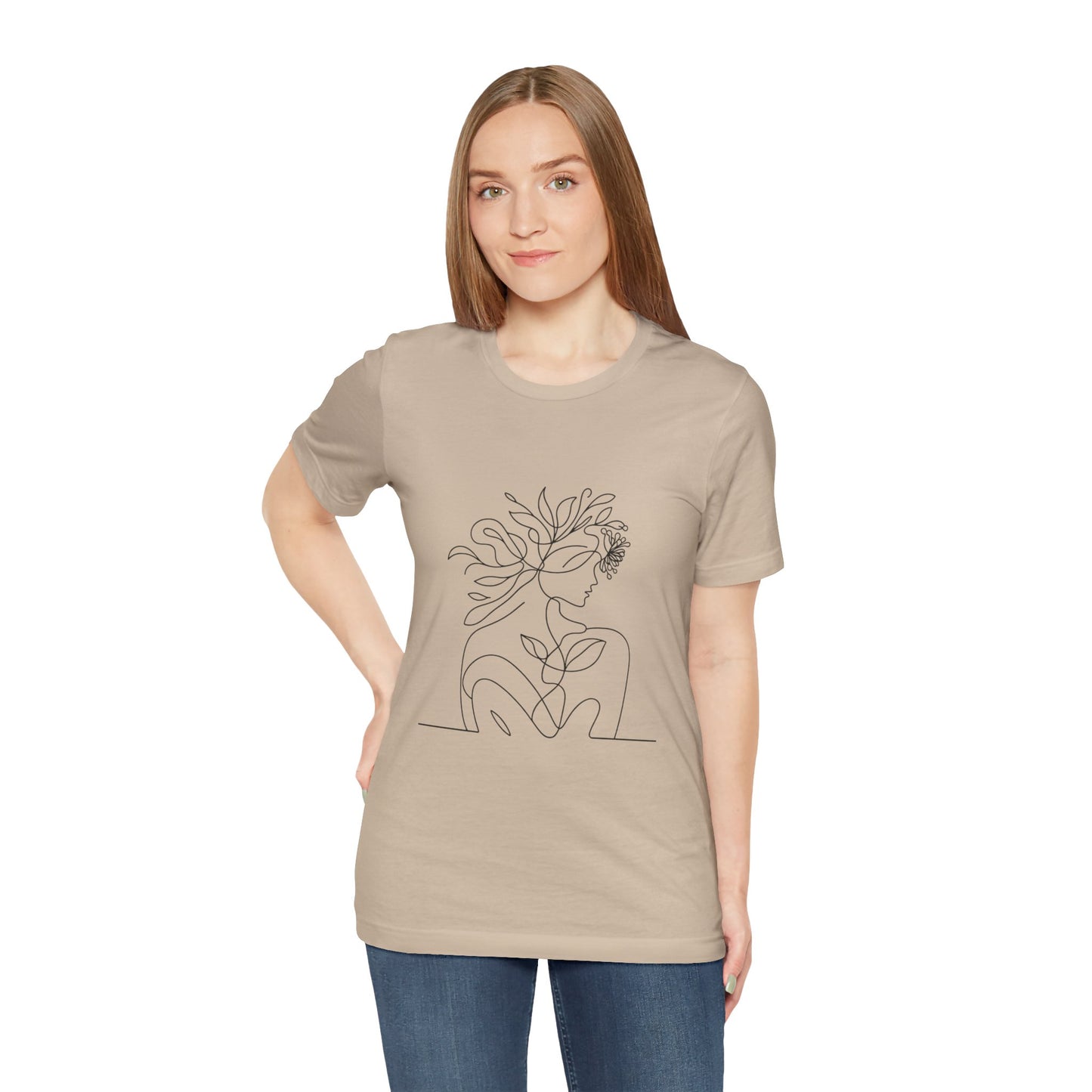 Minimalist Botanical Face Line Art Tee – Abstract Nude Drawing Shirt | Arte Vert Designs