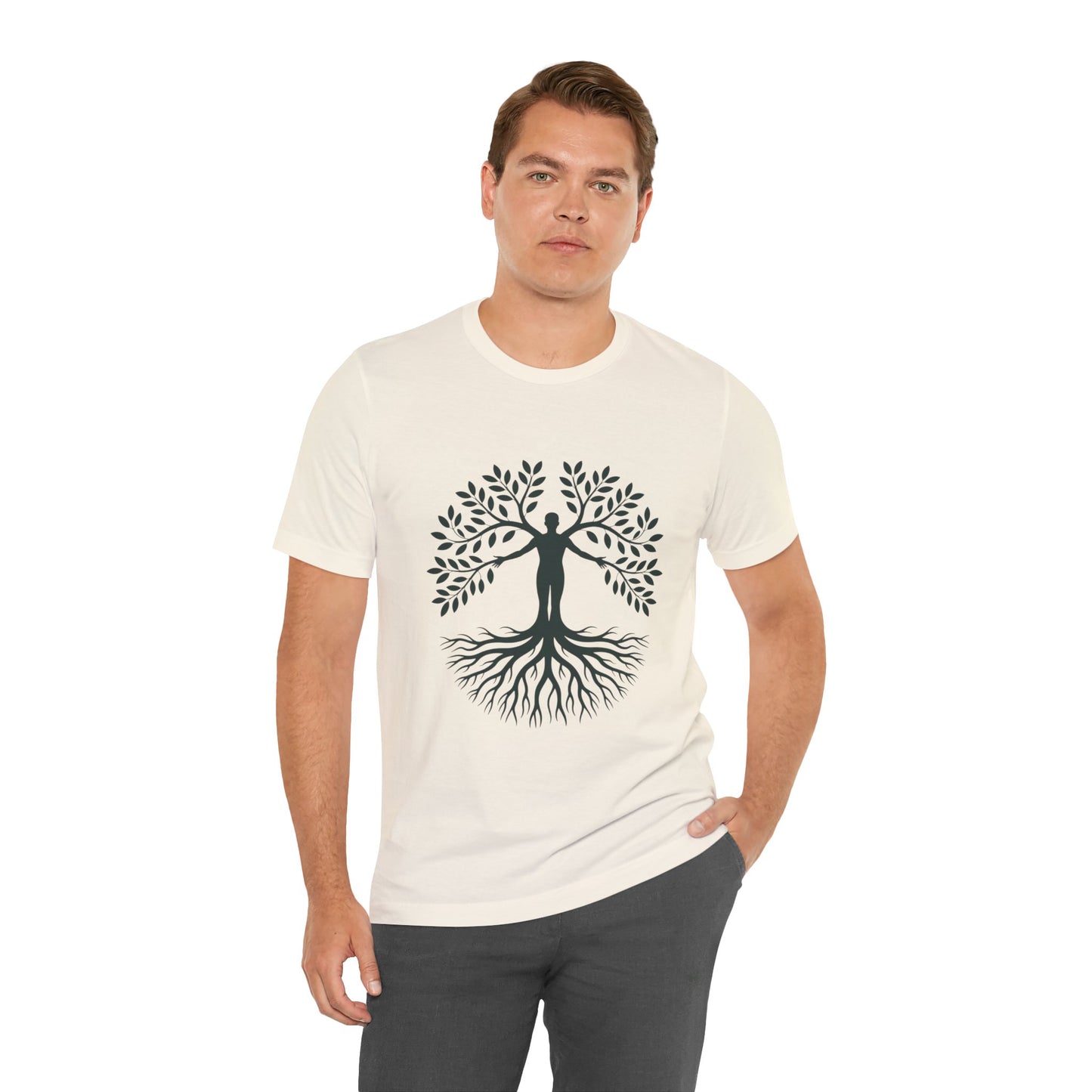 Roots of Life Organic Cotton Tee - Human & Tree Silhouette Nature Design